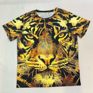 All Over TIGER FACE Graphic T-shirt Men’s XXL - Black Orange Yellow - Gameday